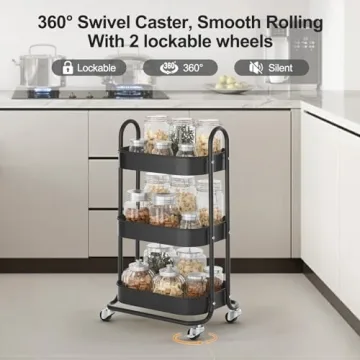 EAGMAK 3 Tier Rolling Cart for Easy Home Organization