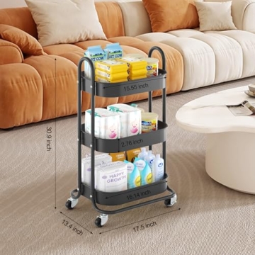 EAGMAK 3 Tier Rolling Cart for Easy Home Organization