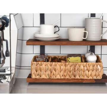 StorageWorks Small Baskets for Organizing, Wicker Baskets for Organizing with 4 Sections, Water Hyacinth Baskets, Handwoven Desk Baskets for Shelves, Pantry, Coffee Bar, 2 Pack