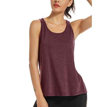 Muzniuer Workout Tank Tops for Women Open Back Gym Exercise Athletic Yoga Tops Racerback Sleeveless Sports Shirts Burgundy L