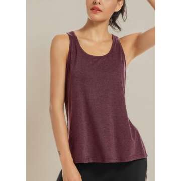 Muzniuer Workout Tank Tops for Women Open Back Gym Exercise Athletic Yoga Tops Racerback Sleeveless Sports Shirts Burgundy L