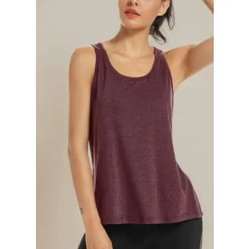 Muzniuer Workout Tank Tops for Women Open Back Gym Exercise Athletic Yoga Tops Racerback Sleeveless Sports Shirts Burgundy L