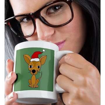 3dRose Funny Chihuahua Dog Wearing Santa Hat Christmas Art Ceramic Mug - 15-Ounce