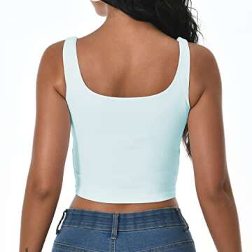 Artrello Square Neck Tank Tops for Women Double Lined Seamless Sleeveless Basic Cropped Tanks(Light Blue,Medium)