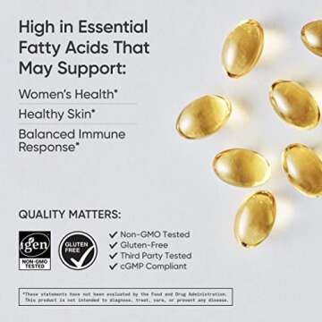 Sports Research Evening Primrose Oil (500mg) Cold-Pressed with No fillers or Artificial Ingredients, Non-GMO Tested - Gluten & Soy Free (240 Liquid Softgels)