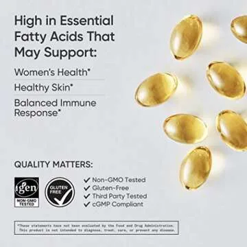 Sports Research Evening Primrose Oil (500mg) Cold-Pressed with No fillers or Artificial Ingredients, Non-GMO Tested - Gluten & Soy Free (240 Liquid Softgels)