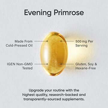 Sports Research Evening Primrose Oil (500mg) Cold-Pressed with No fillers or Artificial Ingredients, Non-GMO Tested - Gluten & Soy Free (240 Liquid Softgels)