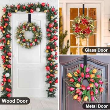 HEYHOUSE Wreath Hanger,Easter Decorations Adjustable Wreath Hanger for Front Door Decor from 14.9-25",Over The Door Hooks Organizer 20 lbs Larger Door Wreath Hanger Christmas Wreaths Decorations Hook