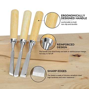 16PCS Wood Chisel Sets Woodworking, Professional Wood Carving Tools with Wood Knives, Carving Tools, Sharpening Stone, Mallet, Storage Bag for Beginner