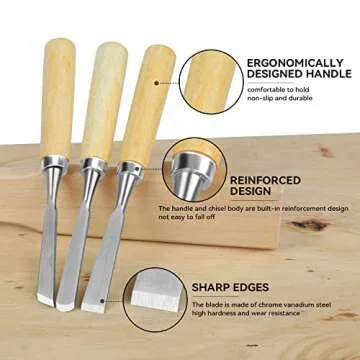 16PCS Wood Chisel Sets Woodworking, Professional Wood Carving Tools with Wood Knives, Carving Tools, Sharpening Stone, Mallet, Storage Bag for Beginner