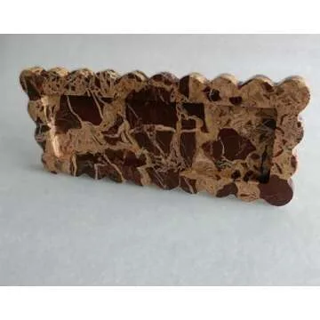 Shaurya Exports Scalloped Decorative Rectangle Marble Tray Serving Marble Tray Jewelry, Candles, Perfume, Countertop Storage Organizer for Bedroom, Office Home Decor - 12 x 5 (Cherry Stone)