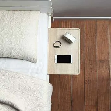 SunnyPoint Bedside Shelf, Office Divider Shelf; Clamp on Shelf for Bunk Bed, Lofts & Bed Frame. (L -17" X 11.6" X 2.3", Natural Wood)