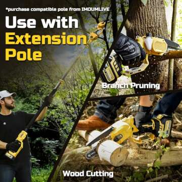 Mini Chainsaw Cordless 6 Inch, 32FT/S Fast Powerful Cutting, Brushless Electric Handheld Chain Saw with 3.0Ah Battery Powered, Auto Oiler, Lightweight, Sharp for Tree Trimming Pruning(Upgrade Version)