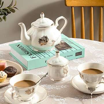 CHENP.HMC Porcelain Ceramic 22-Piece Tea Set, Teapot and Cup Set, 30.7 Ounces, for 6, Gift Sets, Tea...