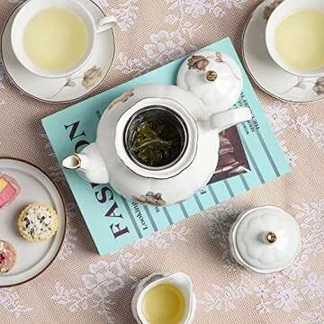 CHENP.HMC Porcelain Ceramic 22-Piece Tea Set, Teapot and Cup Set, 30.7 Ounces, for 6, Gift Sets, Tea or Coffee Lovers, Wedding, Birthday