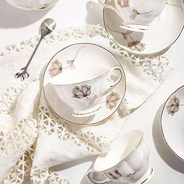 CHENP.HMC Porcelain Ceramic 22-Piece Tea Set, Teapot and Cup Set, 30.7 Ounces, for 6, Gift Sets, Tea or Coffee Lovers, Wedding, Birthday