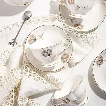 CHENP.HMC Porcelain Ceramic 22-Piece Tea Set, Teapot and Cup Set, 30.7 Ounces, for 6, Gift Sets, Tea or Coffee Lovers, Wedding, Birthday