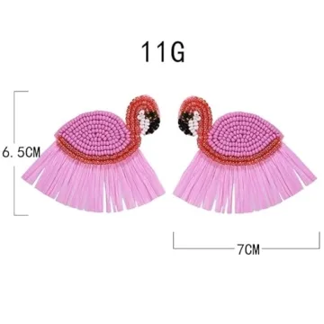 Handmade Flamingo Lobster Beaded Drop Dangle Earrings Beads Tassel Alpaca for Women Cute Animal Christmas Xmas New Year Party Jewelry-Flamingo C