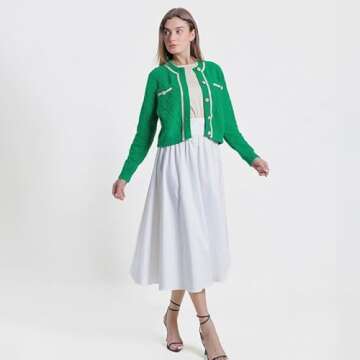 URBAN REVIVO Women's Knit Cardigan Sweaters Casual Long Sleeve Open Front Button Down Cropped Jackets Green X-Small