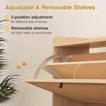 AVZEAR Freestanding Shoe Cabinet with 2 Flip Drawers, Narrow Shoe Cabinet Modern Narrow Organizer for Hallway and Entryway (Natural)