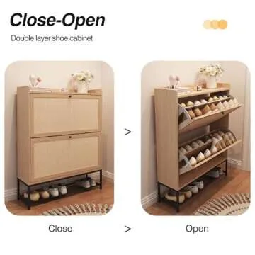 AVZEAR Freestanding Shoe Cabinet with 2 Flip Drawers, Narrow Shoe Cabinet Modern Narrow Organizer for Hallway and Entryway (Natural)