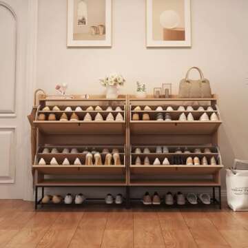 AVZEAR Freestanding Shoe Cabinet with 2 Flip Drawers, Narrow Shoe Cabinet Modern Narrow Organizer for Hallway and Entryway (Natural)