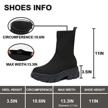 CHEERMORE Women Ankle Boot, Short Booties Slip on Platform Stretchy Socks Boots Chunky Block Low Heel Chelsea Boot, Knit Sports Walking Shoes Breathable High-Top Sneakers
