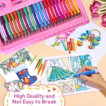 Art Supplies 332 Piece Drawing Art Kit Gifts for Girls Boys Kids Teens Gifts Art Set Case with Double Sided Trifold Easel, Stickers, Sketch Paper, Coloring Book, Pastels, Crayons, Pencils (Pink)