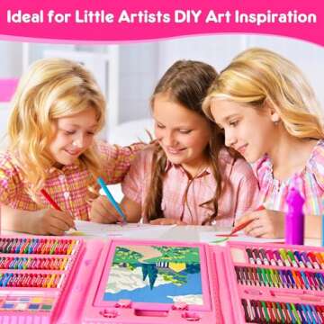 Art Supplies 332 Piece Drawing Art Kit Gifts for Girls Boys Kids Teens Gifts Art Set Case with Double Sided Trifold Easel, Stickers, Sketch Paper, Coloring Book, Pastels, Crayons, Pencils (Pink)