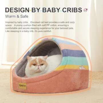Jiupety Cute Cat Beds for Indoor Cats, Cat Cave Bed and Kitten Bed, Hideway Cat House and Cat Tent w...