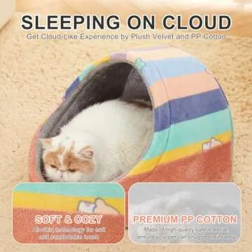 Jiupety Cute Cat Beds for Indoor Cats, Cat Cave Bed and Kitten Bed, Hideway Cat House and Cat Tent with Anti-Slip Bottom, Washable Removable Cushion, M(16"x16"x13"), Rainbow.