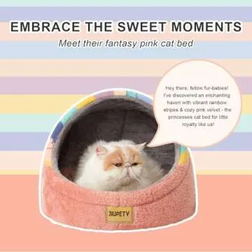 Jiupety Cute Cat Beds for Indoor Cats, Cat Cave Bed and Kitten Bed, Hideway Cat House and Cat Tent with Anti-Slip Bottom, Washable Removable Cushion, M(16"x16"x13"), Rainbow.