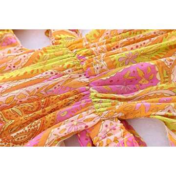 Women Hollow Out Waist Vintage Printed Fluffy Long Sleeved Dress Summer Sexy V-Neck Mini Dress