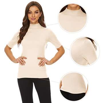 Anbenser Women's Short Sleeve Mock Pullover Sweater