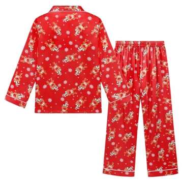 Weixinbuy Pajama Set for Kid Baby Girl Boy Button-up Silk Pajama Sleepwear Nightwear Loungewear Clot...