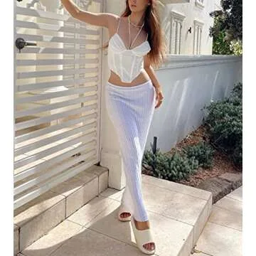 Meladyan Women High Waist Knit Maxi Skirt - Elegant & Versatile