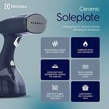 Electrolux Steamer for Clothes, 1500 Watt Portable Handheld Fabric and Garment Steamer with Lint Remover & Fabric Brush, Ultra-Fast Heat Up, 18 Min Continuous Steam for Powerful Wrinkle Remover, Blue