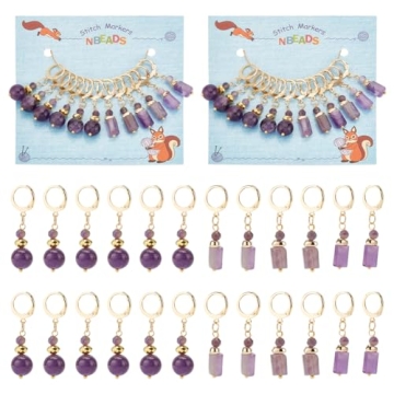 NBEADS 24 Pcs Natural Amethyst Stitch Markers, Alloy Crochet Stitch Marker Removable Leverback Hook ...