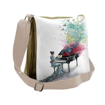 Lunarable Music Messenger Bag, Grand Piano Musician Pianist, Unisex Cross-body