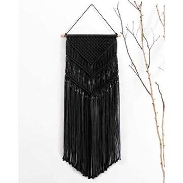 Mkono Macrame Wall Hanging Art Woven Boho Home Décor, Geometric Beautiful Yarn Tapestry Wall Decor for Bedroom, Nursery, Apartment, Dorm Decoration, Christmas Gift for Teen Girl Mom, 17" W x 33" L
