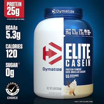 Dymatize Elite Casein Protein Powder, Slow Absorbing with Muscle Building Amino Acids, 100% Micellar...