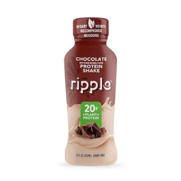 Ripple Vegan Protein Shake | Chocolate | 20g Nutritious Plant Based Pea Protein | Shelf Stable | No GMOs, Soy, Nut, Gluten, Lactose | 12 Oz, 12 Pack