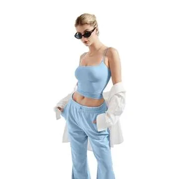 SUUKSESS Women Sexy Square Neck Tank Top Summer Y2K Going Out Tops Casual Sleeveless Basic Cami Shirts (Baby Blue, M)