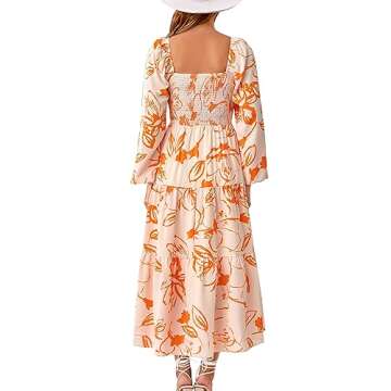 BTFBM Women Fall Dresses 2023 Casual Square Neck Puff Long Sleeve Smocked Cut Out Boho Floral Flowy ...