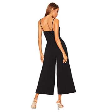 DIDK Women's Spaghetti Strap Flare Wide Leg Cami Culottes Jumpsuits Black XS