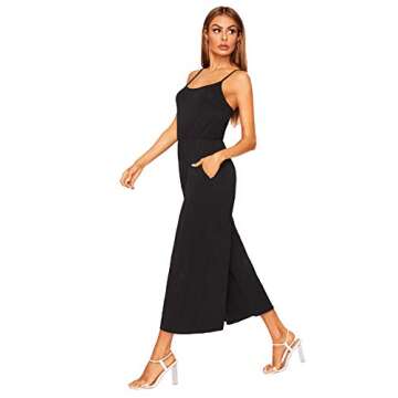 DIDK Women's Spaghetti Strap Flare Wide Leg Cami Culottes Jumpsuits Black XS