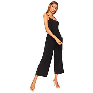 DIDK Women's Spaghetti Strap Flare Wide Leg Cami Culottes Jumpsuits Black XS