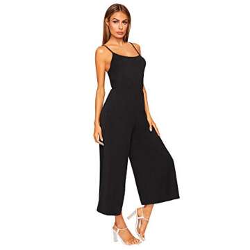 DIDK Women's Spaghetti Strap Flare Wide Leg Cami Culottes Jumpsuits Black XS