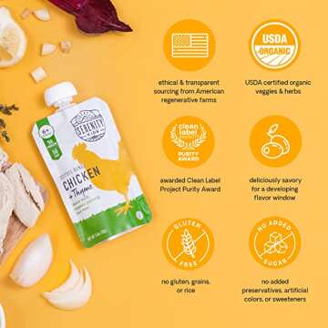 Serenity Kids 6+ Months Baby Food Pouches Puree with Ethically Sourced Meat & Organic Veggies - 3.5 oz BPA-Free, Meat & Herbs Variety Pack - 6 Count