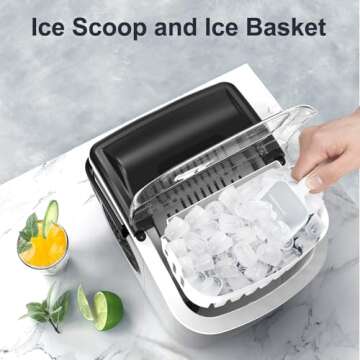 Ice Makers Countertop with Self-Cleaning, 26.5Lbs/24Hrs, 9 Cubes Ice Ready in 6Mins, Portable Ice Maker with Ice Scoop/Basket for Home/Kitchen/Bar/Party, Silver